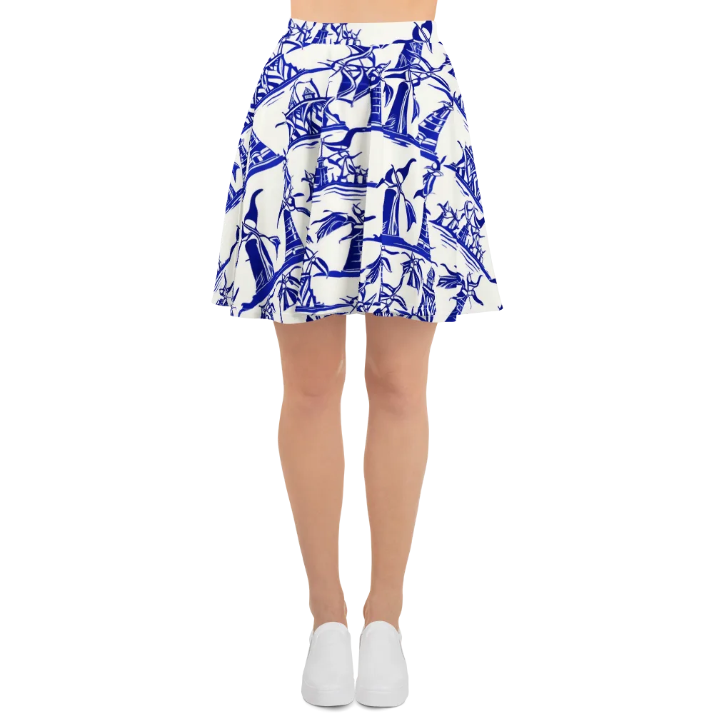 Cobalt Coastline on Skater Skirt — Front