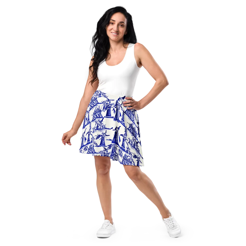 Cobalt Coastline on Skater Skirt — Front