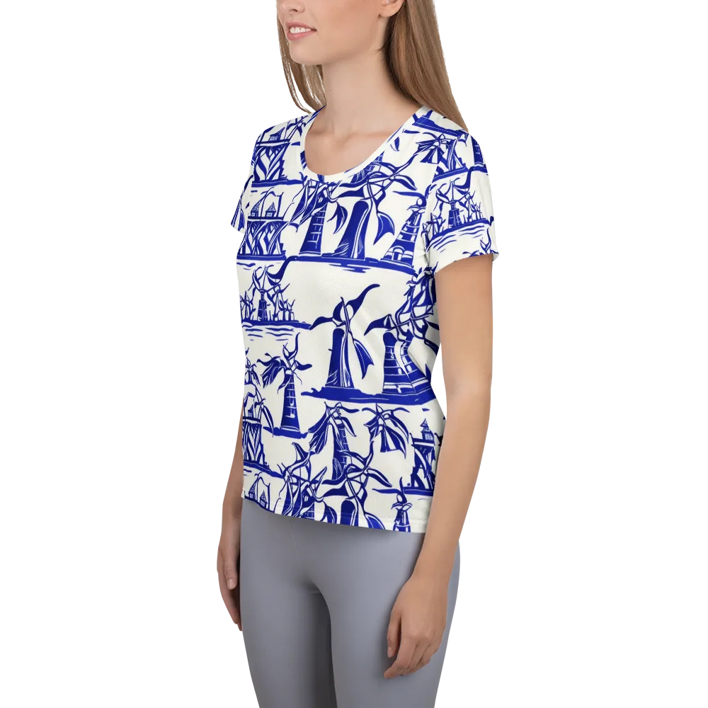 Cobalt Coastline on Women's Athletic T-Shirt — Left