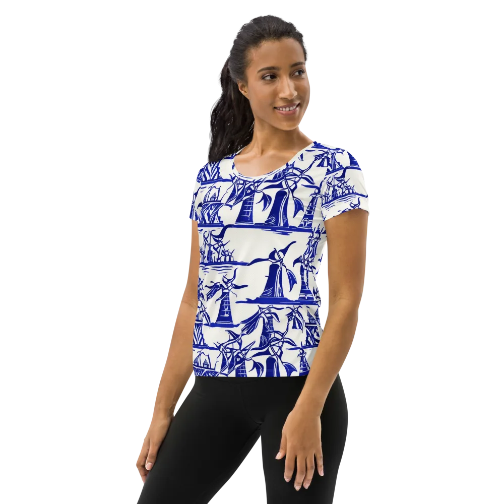 Cobalt Coastline on Women's Athletic T-Shirt — Left
