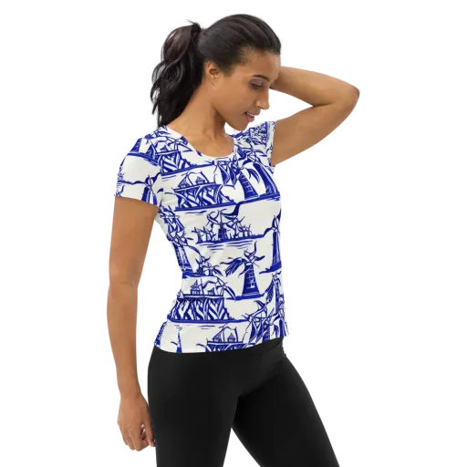 Cobalt Coastline on a Women's Athletic T-Shirt