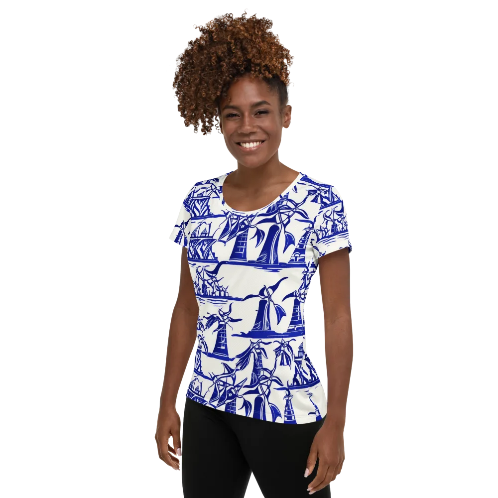 Cobalt Coastline on Women's Athletic T-Shirt — Left