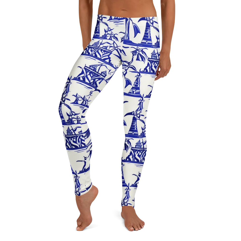 Cobalt Coastline on Leggings — Front