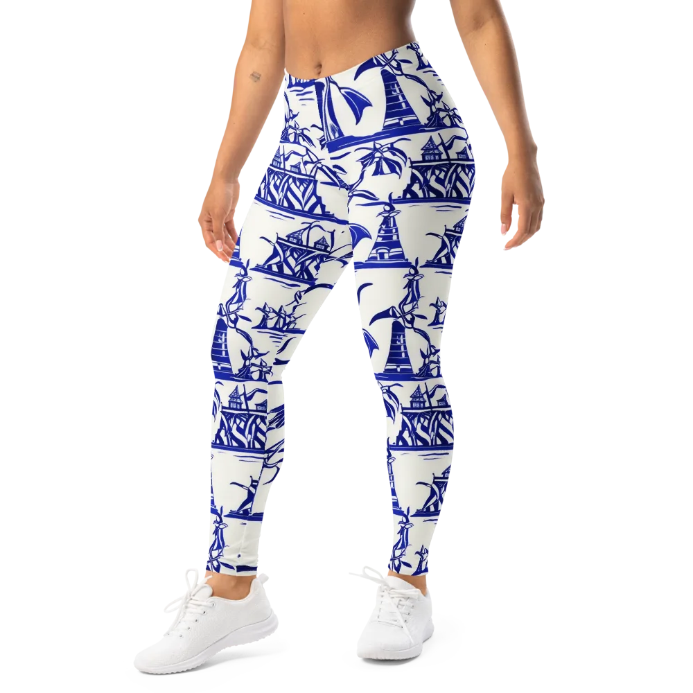 Cobalt Coastline on Leggings — Left Front