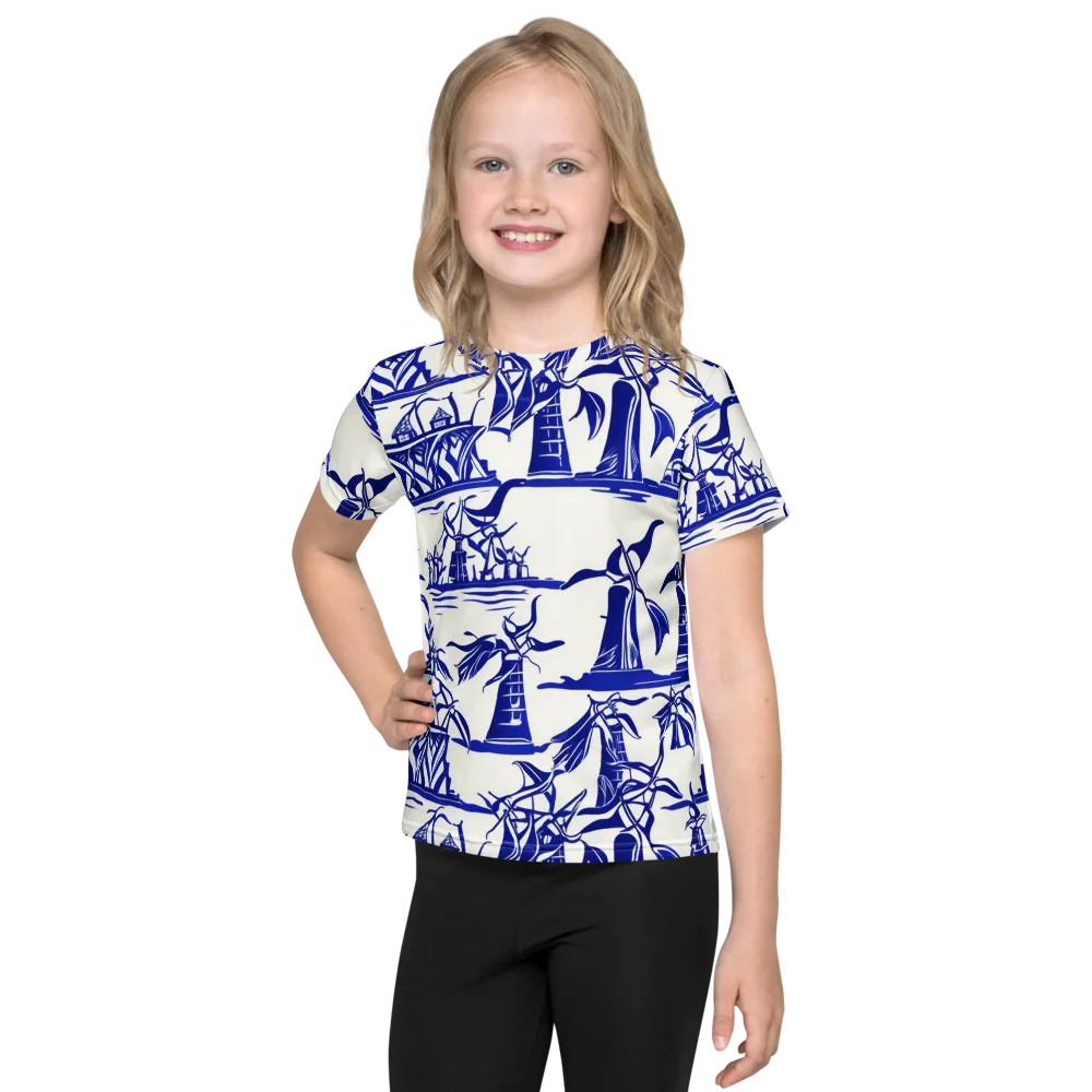 Cobalt Coastline on Kids Crew Neck T-Shirt — Front
