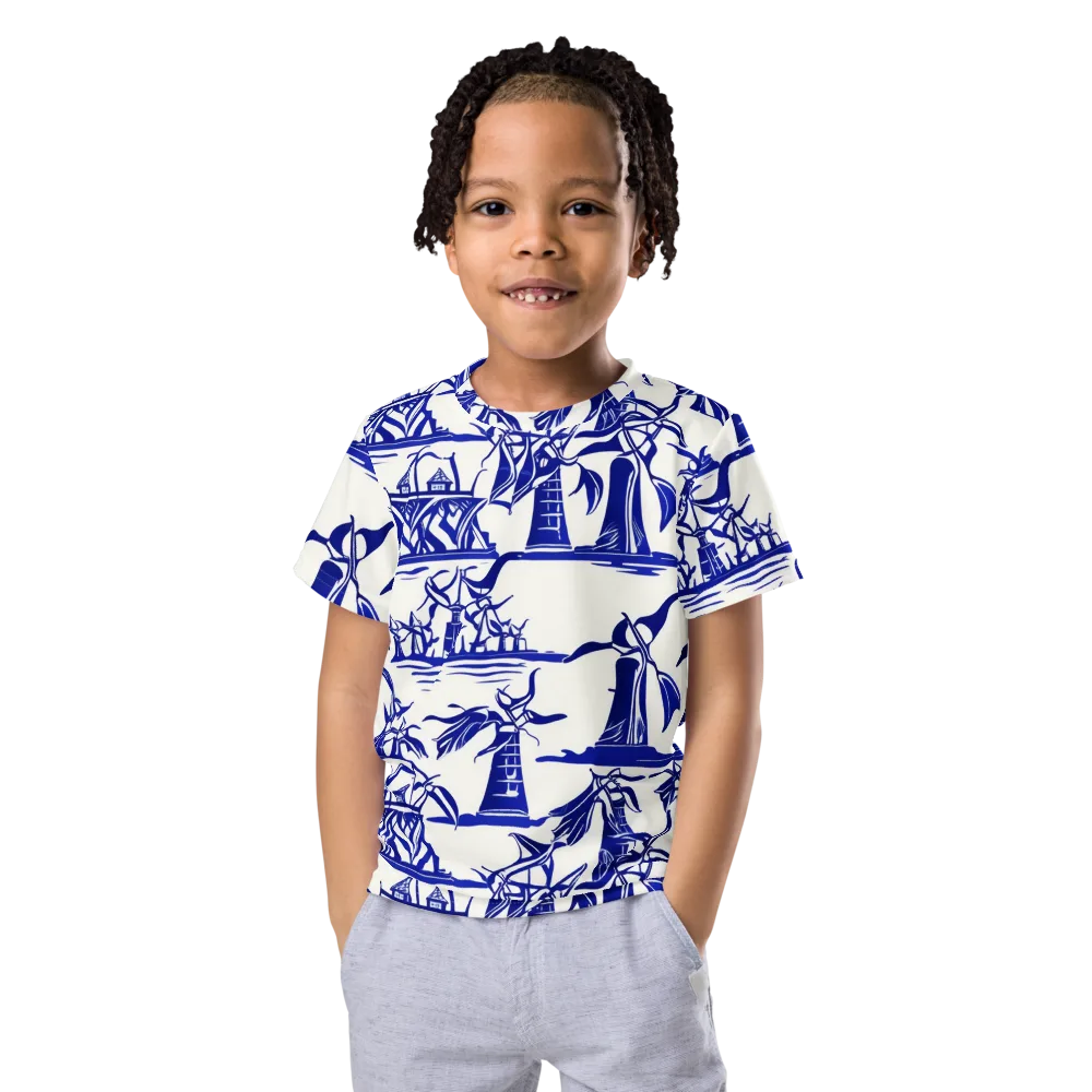 Cobalt Coastline on Kids Crew Neck T-Shirt — Front