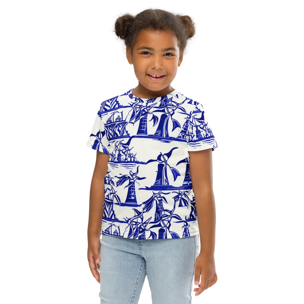 Cobalt Coastline on Kids Crew Neck T-Shirt — Front