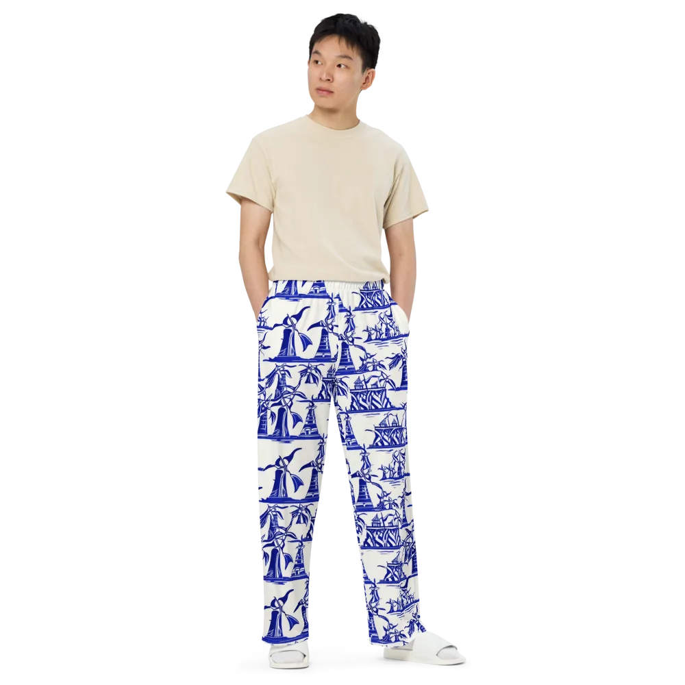 Cobalt Coastline on Wide-Leg Pants — Front