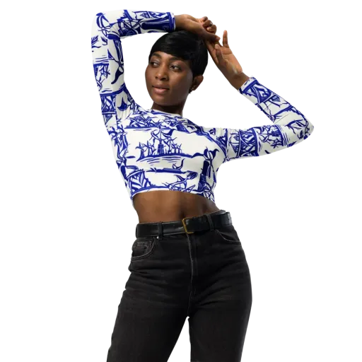 Cobalt Coastline on a Long Sleeve Crop Top