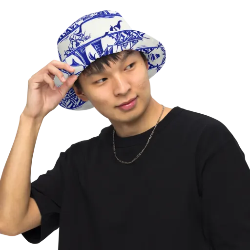 Cobalt Coastline on a Reversible Bucket Hat