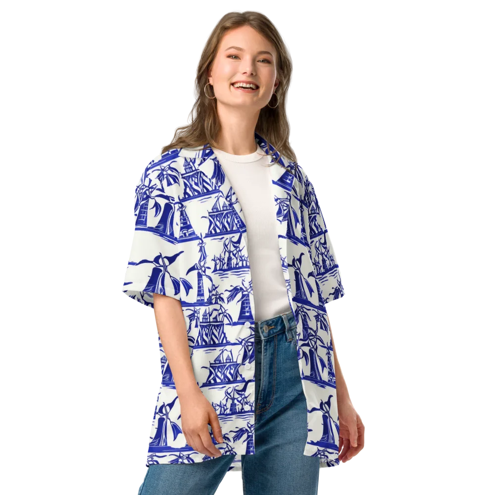 Cobalt Coastline on Button Shirt — Front