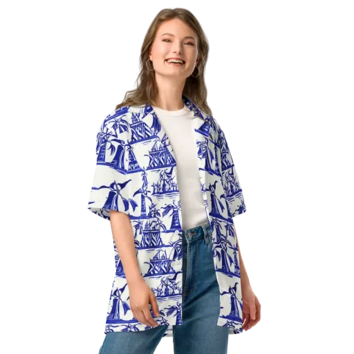 Cobalt Coastline on a Button Shirt