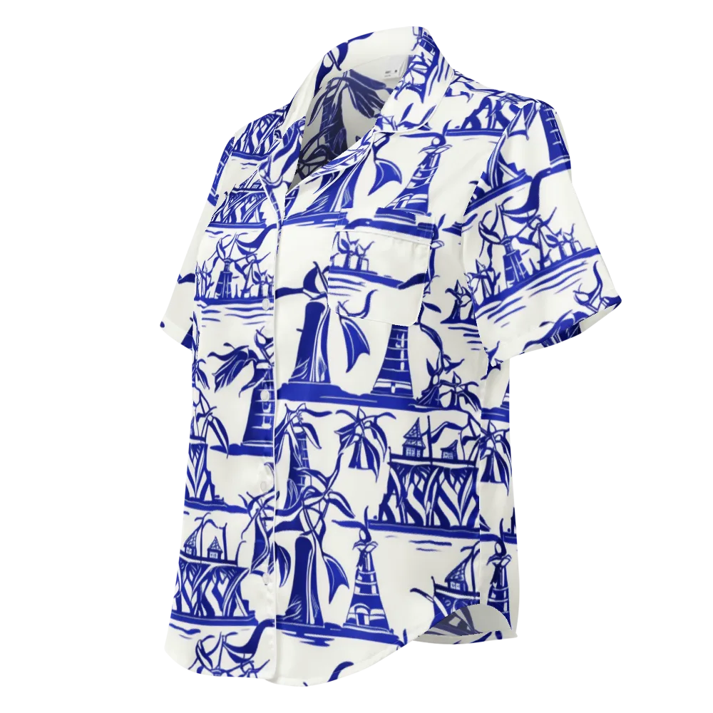 Cobalt Coastline on Women's Short Sleeve Pajama Top — Left Front