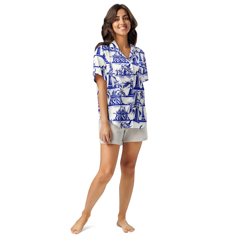 Cobalt Coastline on Women's Short Sleeve Pajama Top — Front