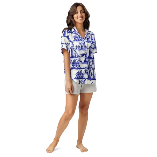 Cobalt Coastline on a Women's Short Sleeve Pajama Top