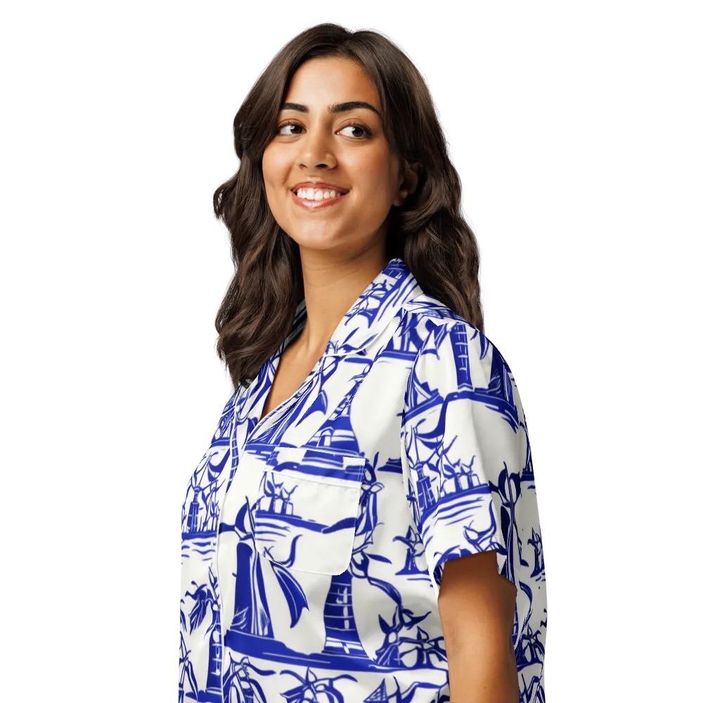 Cobalt Coastline on Women's Short Sleeve Pajama Top — Left Front