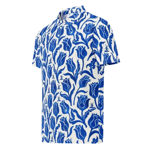 Blue Windmill Garden on a Men's Slim Fit Polo Shirt