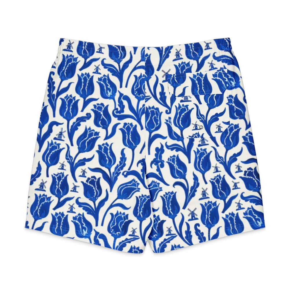Blue Windmill Garden on Men's Board Shorts — Back