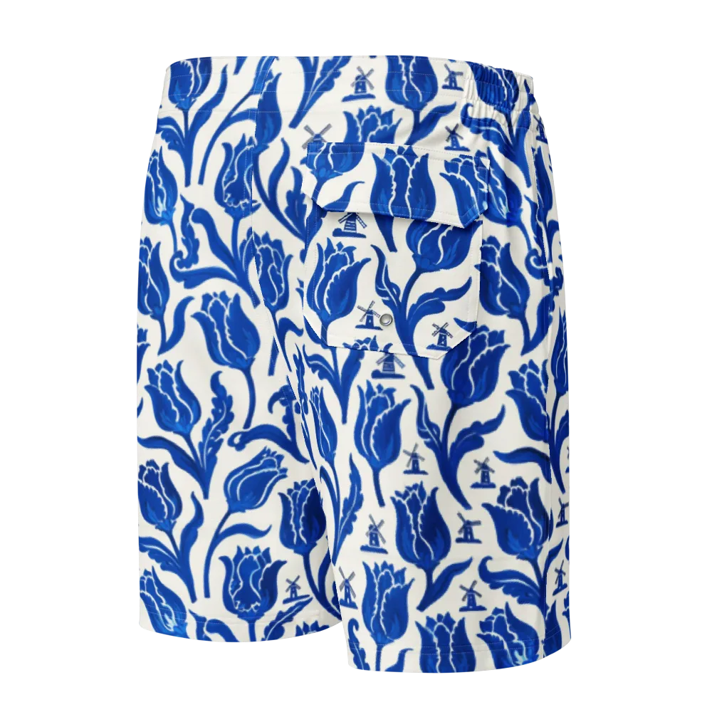 Blue Windmill Garden on Men's Board Shorts — Back