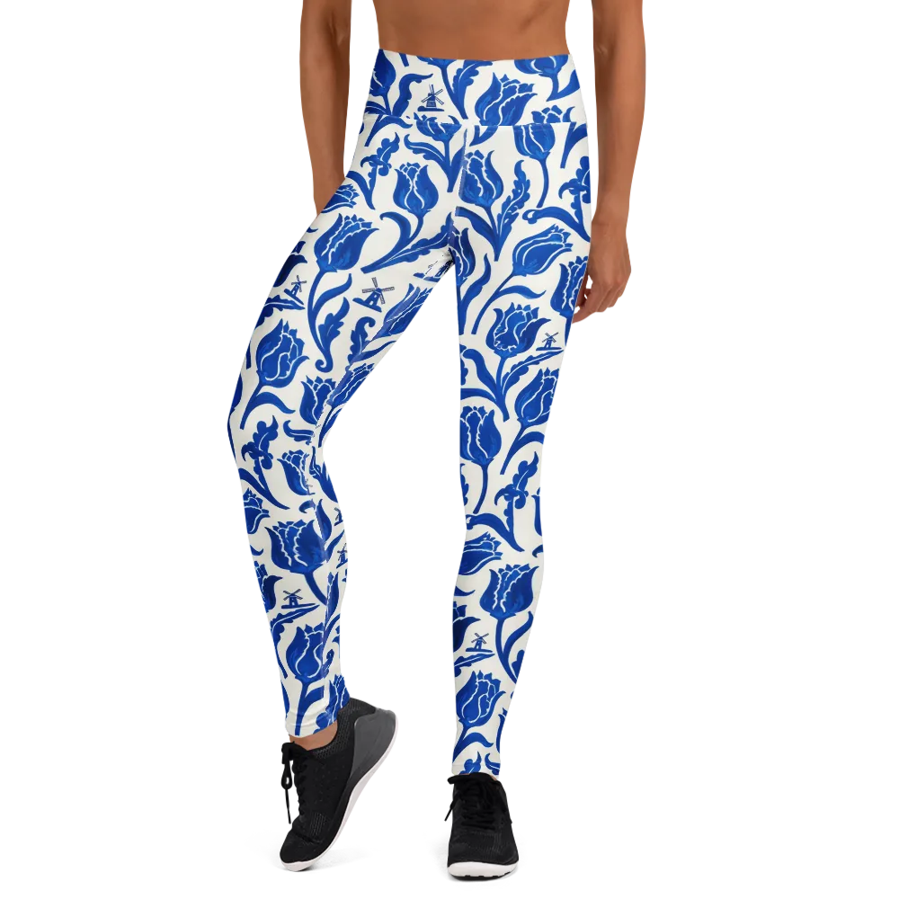 Blue Windmill Garden on Yoga Leggings — Front