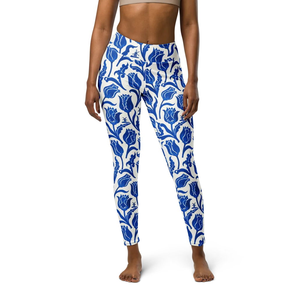 Blue Windmill Garden on Yoga Leggings — Front