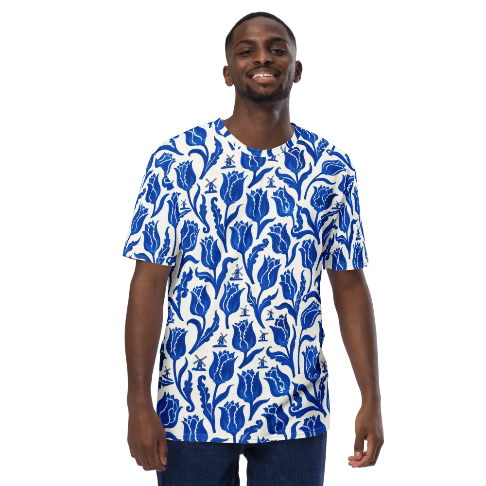 Blue Windmill Garden on Men's Crew Neck T-Shirt — Front