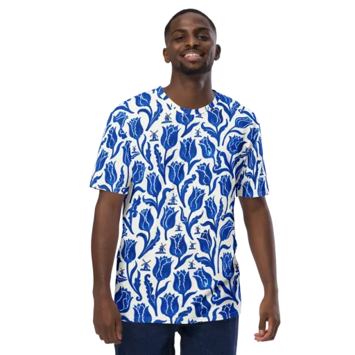 Blue Windmill Garden on a Men's Crew Neck T-Shirt