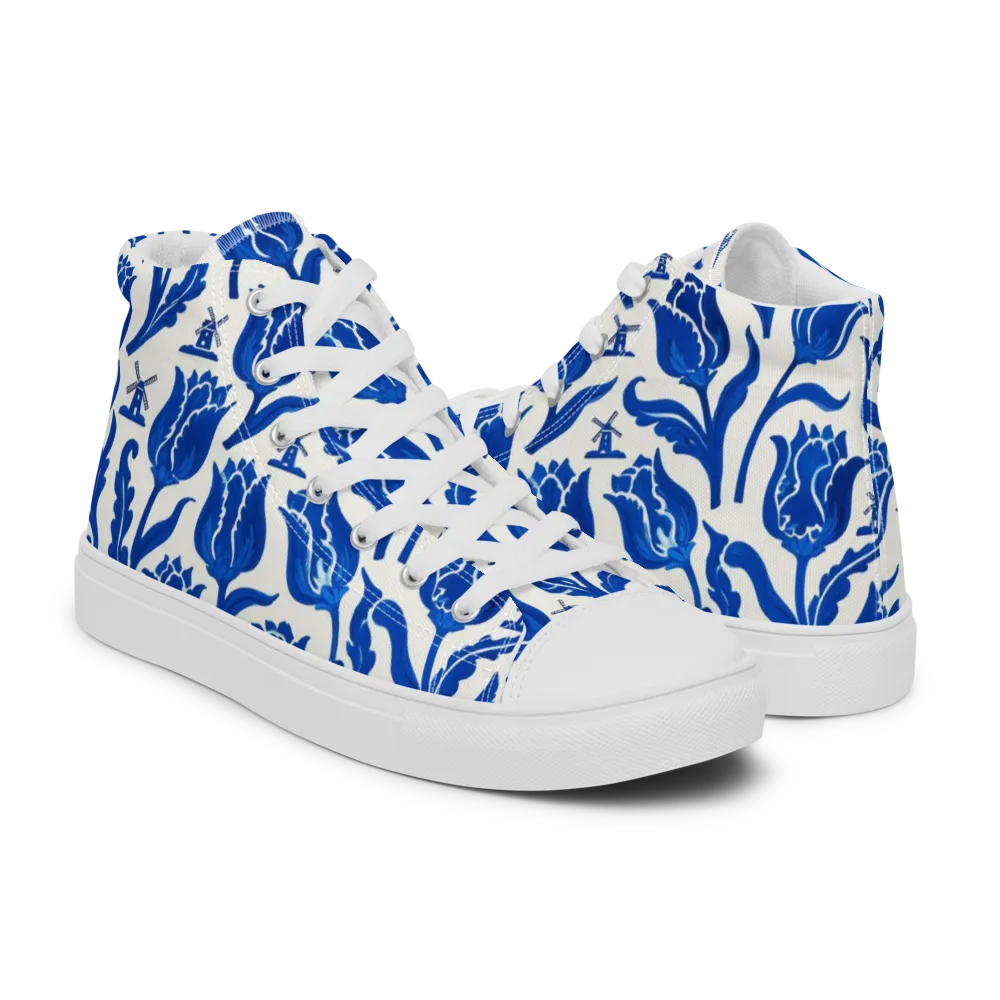 Blue Windmill Garden on Men's High Top Canvas Shoes — Right