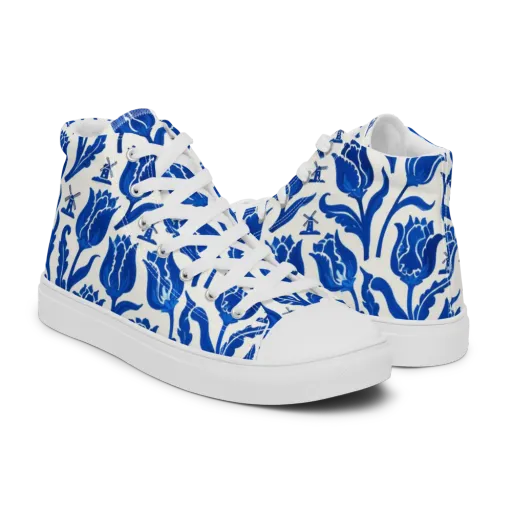Blue Windmill Garden on a Men's High Top Canvas Shoes