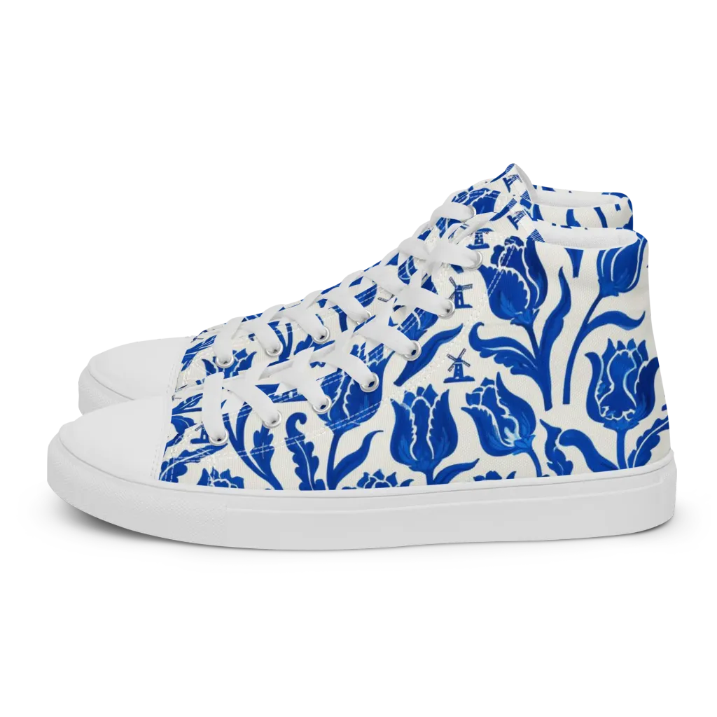 Blue Windmill Garden on Women's High Top Canvas Shoes — Left