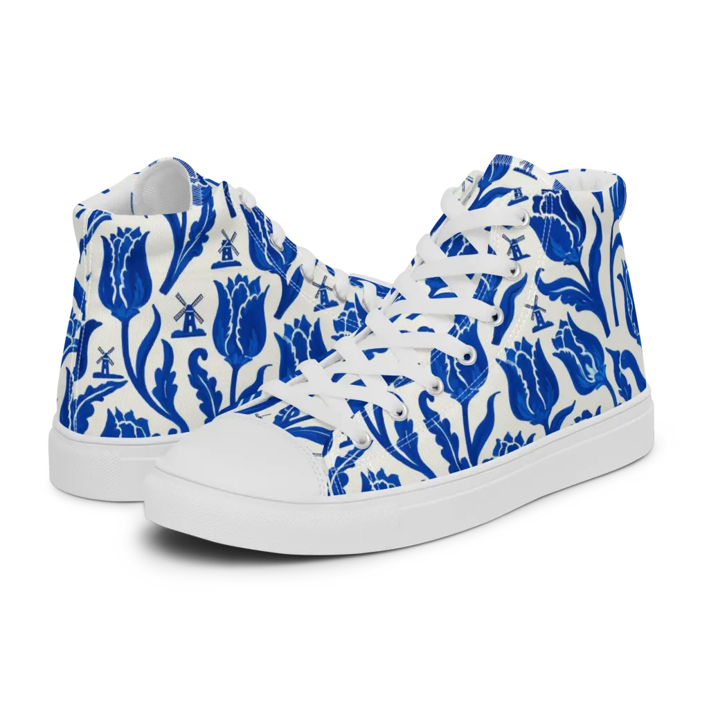 Blue Windmill Garden on Women's High Top Canvas Shoes — Left
