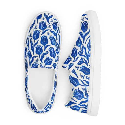 Blue Windmill Garden on a Men's Slip-On Canvas Shoes