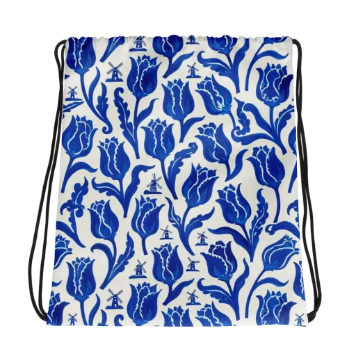 Blue Windmill Garden on a Drawstring Bag
