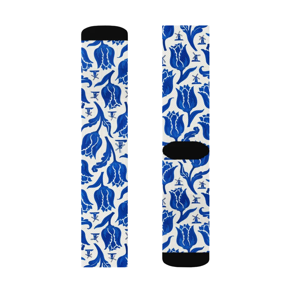 Blue Windmill Garden on Socks — Right Sock