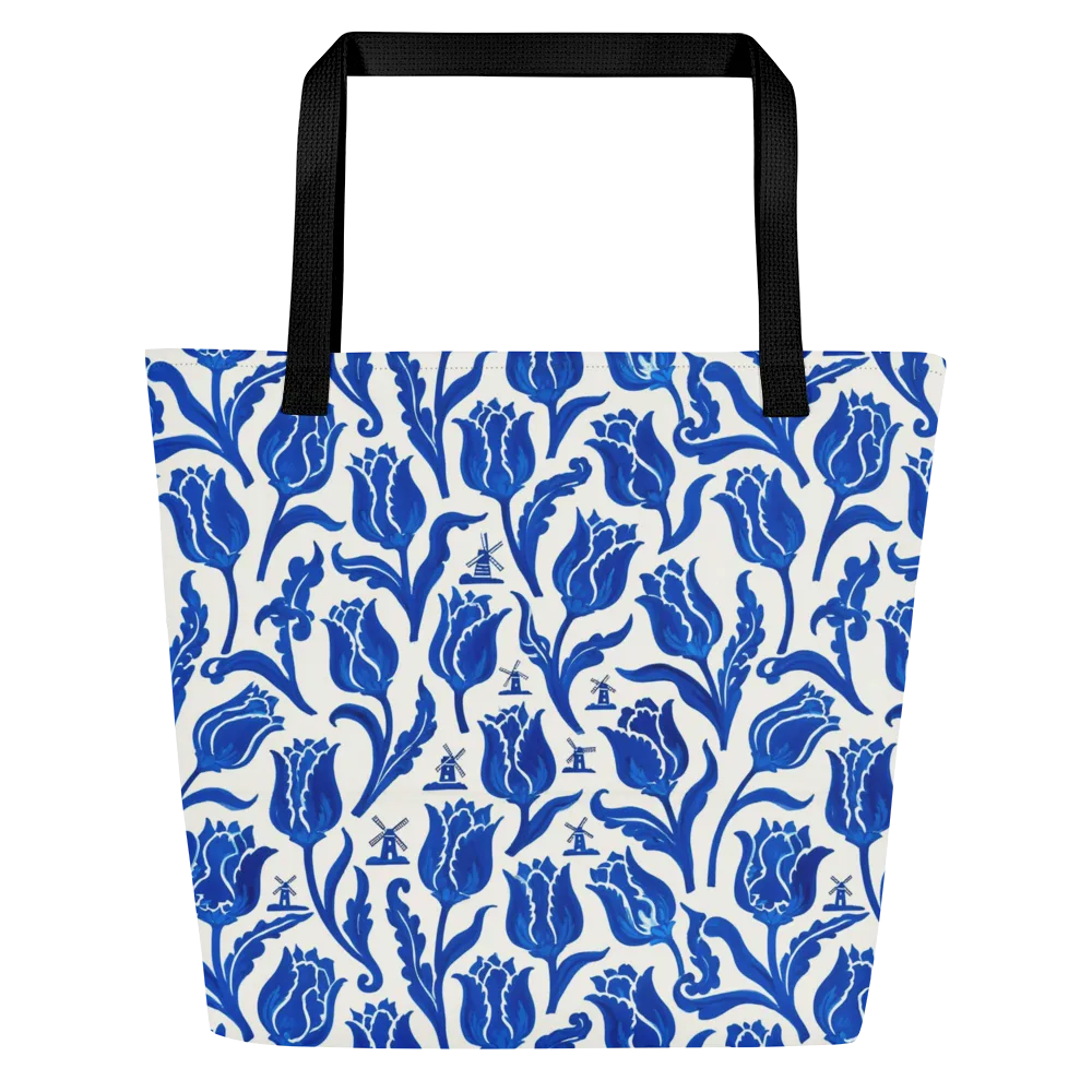 Blue Windmill Garden on Large Tote Bag W/ Pocket — Front