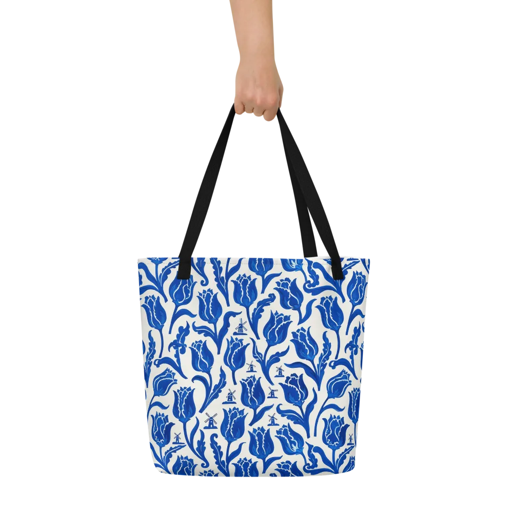 Blue Windmill Garden on Large Tote Bag W/ Pocket — Front