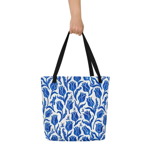 Blue Windmill Garden on a Large Tote Bag W/ Pocket