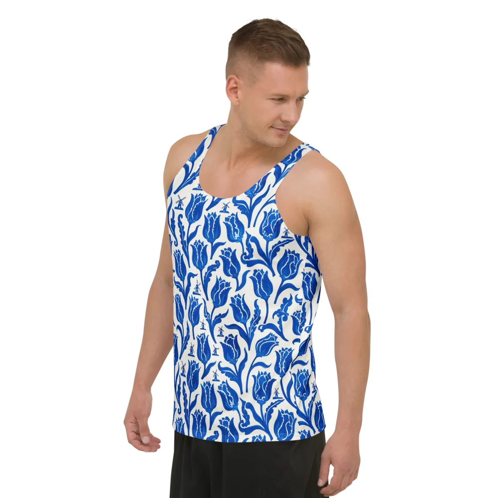 Blue Windmill Garden on Men's Tank Top — Left Front