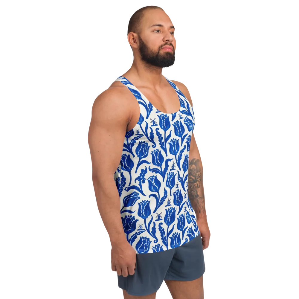 Blue Windmill Garden on Men's Tank Top — Right Front