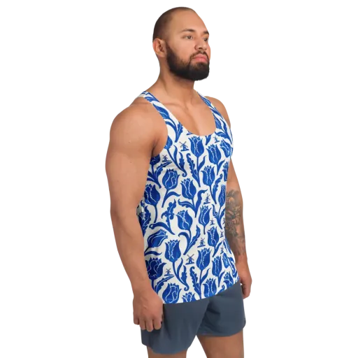 Blue Windmill Garden on a Men's Tank Top