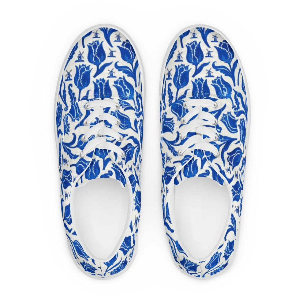 Blue Windmill Garden on Men's Lace-Up Canvas Shoes — Front