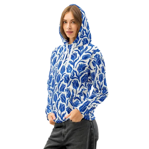 Blue Windmill Garden on a Cotton Hoodie