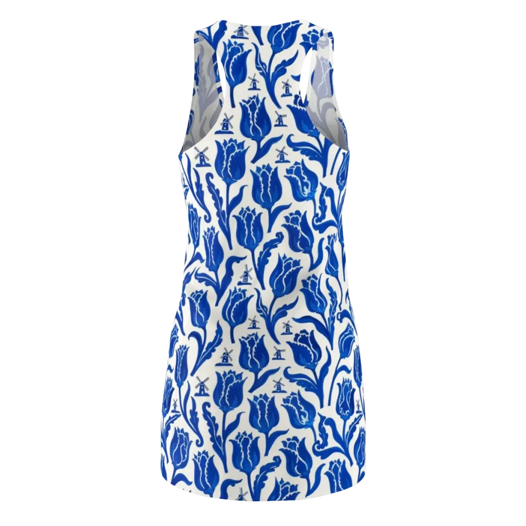 Blue Windmill Garden on Racerback Dress — Back