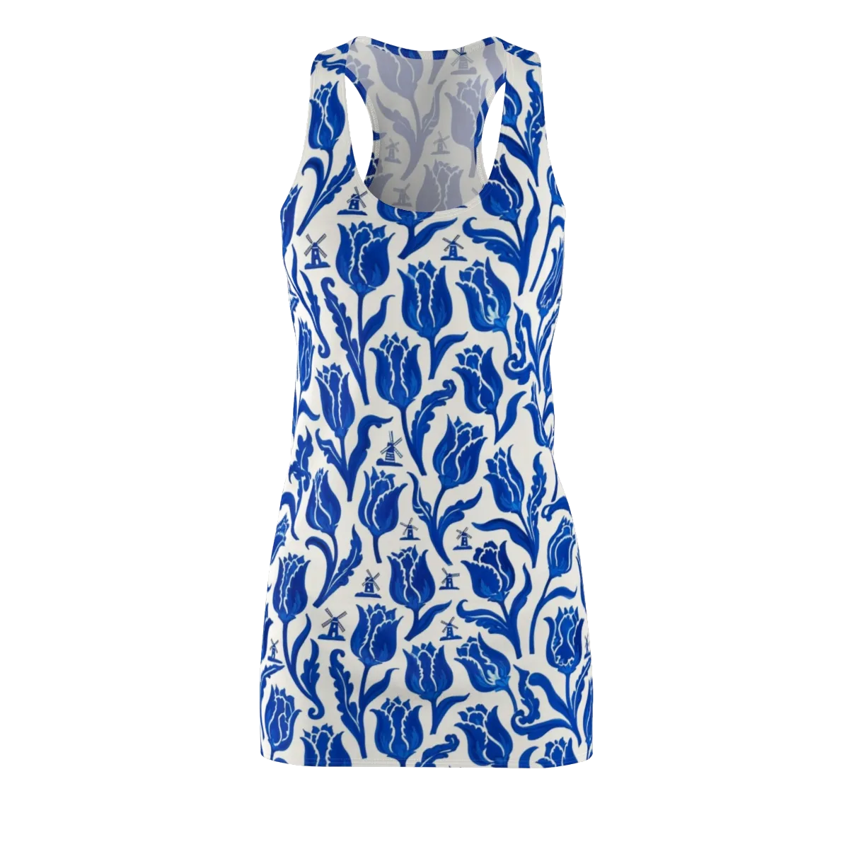 Blue Windmill Garden on Racerback Dress — Front