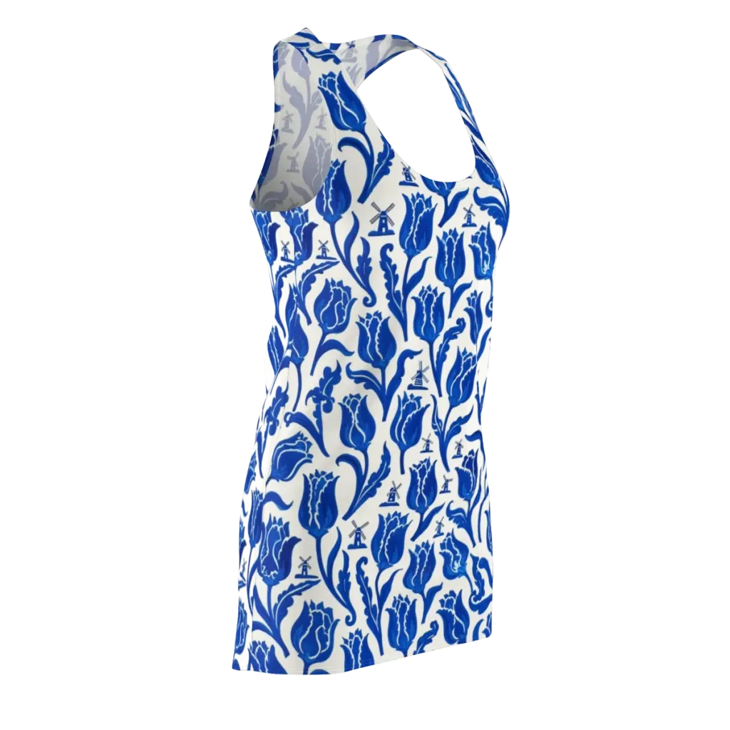Blue Windmill Garden on Racerback Dress — Front Side