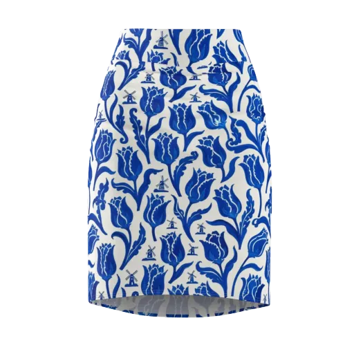 Blue Windmill Garden on a Pencil Skirt