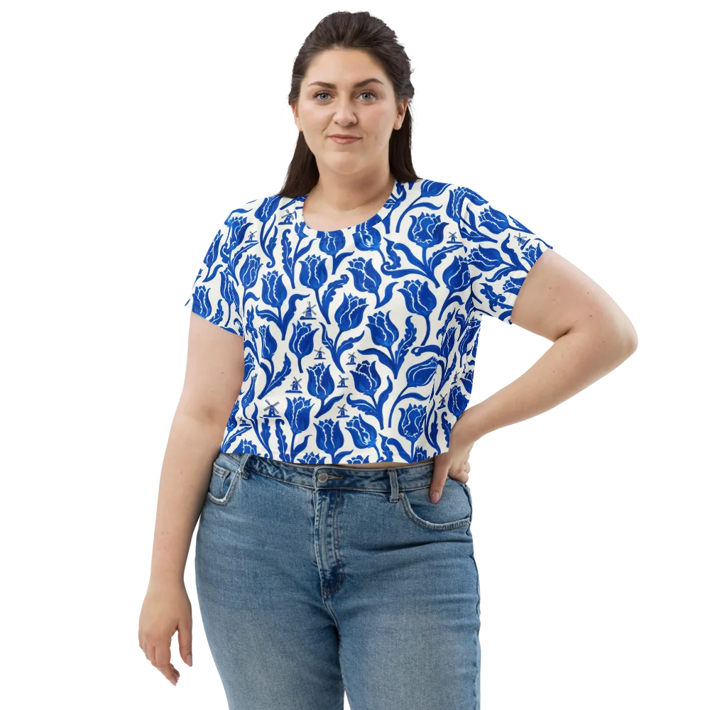 Blue Windmill Garden on Crop Tee — Front