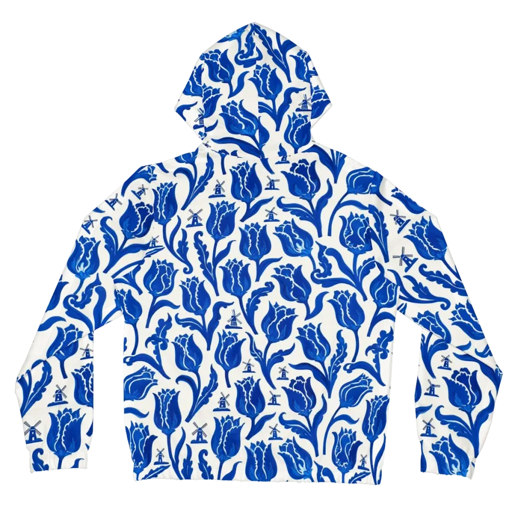 Blue Windmill Garden on Women's Full-Zip Hoodie — Back