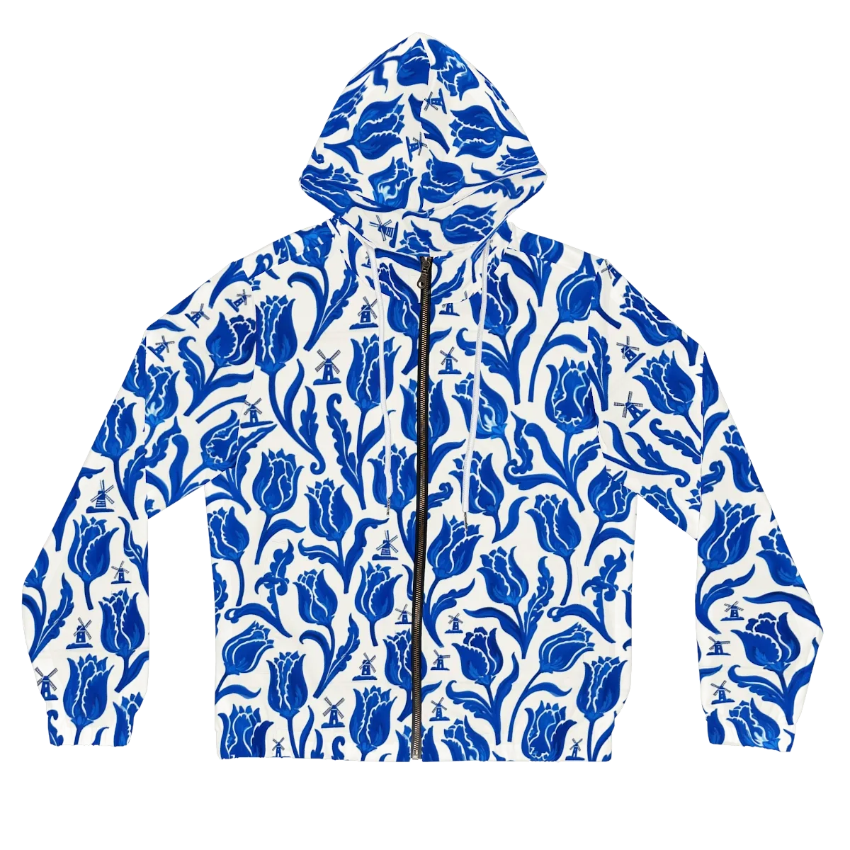 Blue Windmill Garden on Women's Full-Zip Hoodie — Front
