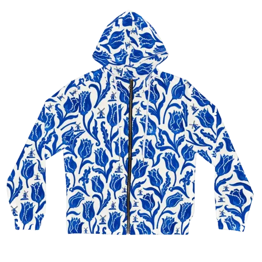 Blue Windmill Garden on a Women's Full-Zip Hoodie